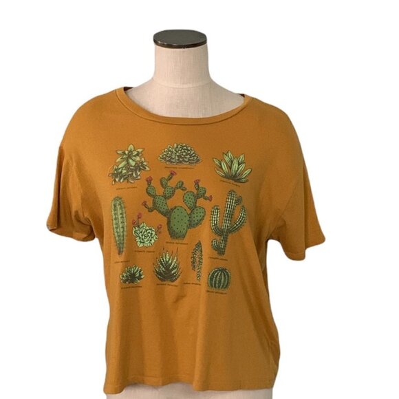 Fifth Sun Juniors Sz XXL Gold T-shirt Southwest Green Cactus Succulents #230G - Picture 1 of 6
